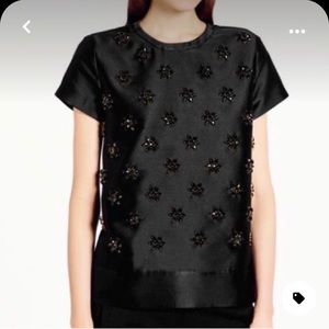 Kate Spade Floral Cluster Silk Blouse Size 8 Black